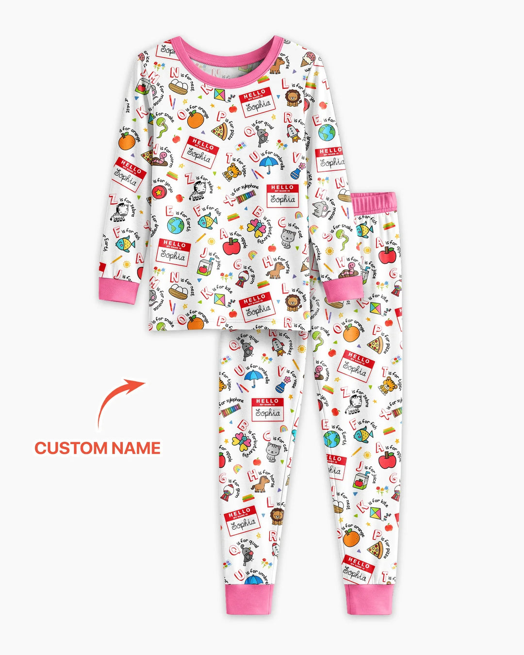 Custom Name Hello School ABCs Bamboo Two Piece Long Sleeve Pajama Set