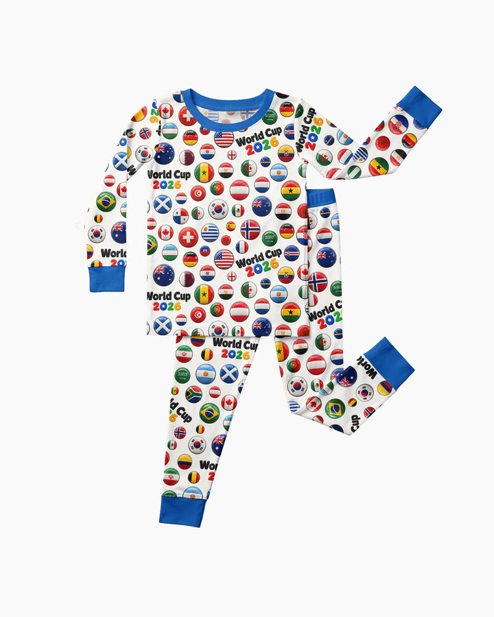 Soccer Cup All Country Balls Bamboo Two Piece Long Sleeve Pajama Set