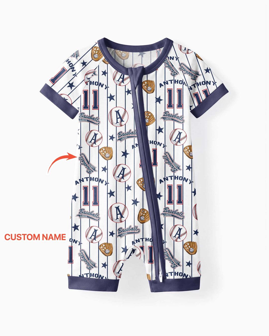 Béisbol con nombre personalizado Bambú manga corta con cremallera