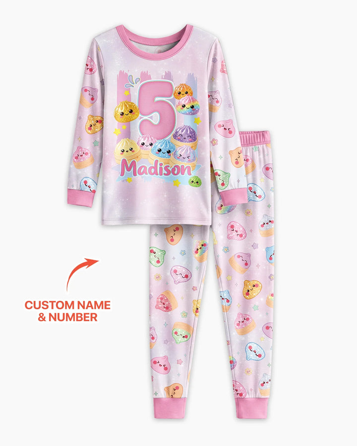 Custom Birthday Squish Party Dumpling Bamboo Two Piece Long Sleeve Pajama Set