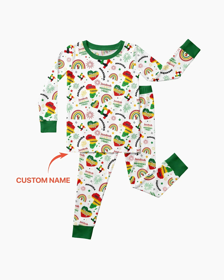 Custom Name Juneteenth Is My Independence Day Bamboo Two Piece Long Sleeve Pajama Set
