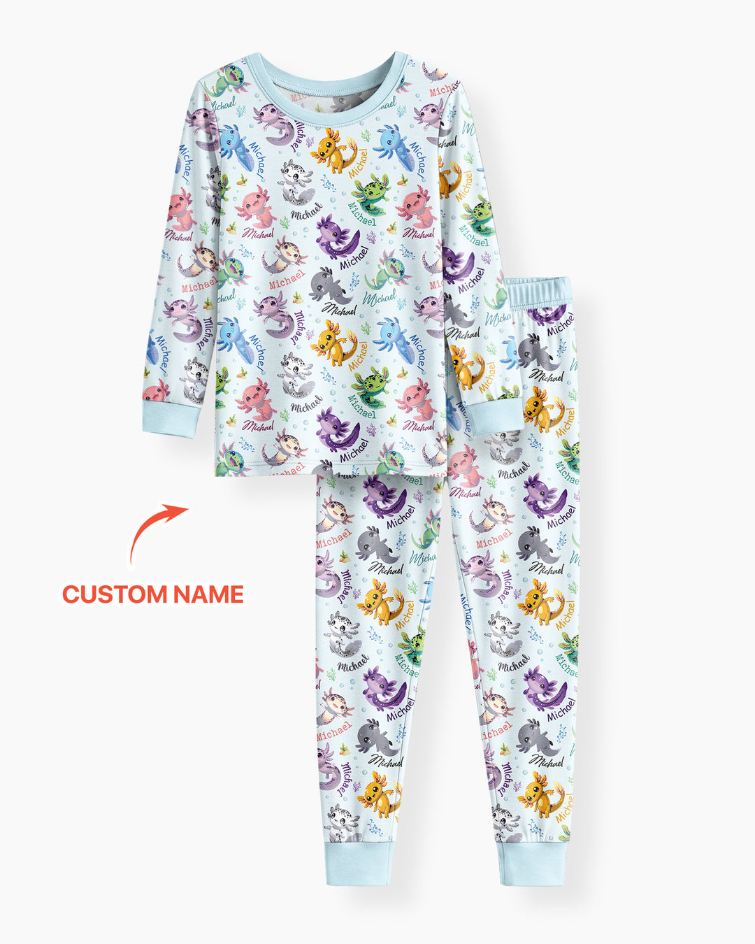 I Love You Axolotl Custom Name Bamboo Two Piece Long Sleeve Pajama Set