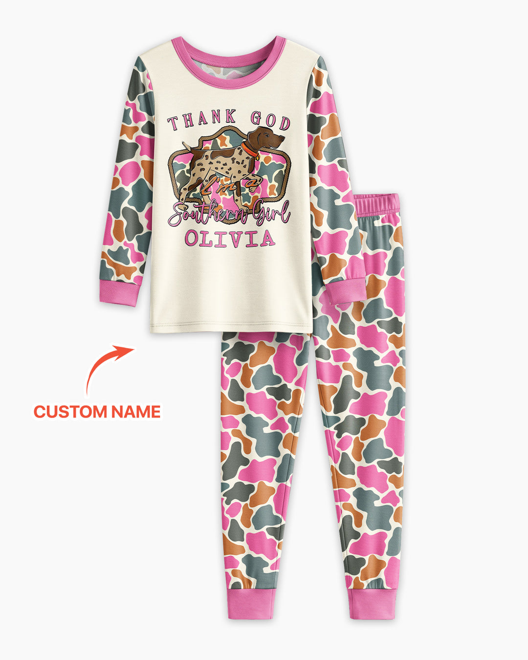 Custom Name Thank God I'm a Southern Bamboo Two Piece Long Sleeve Pajama Set