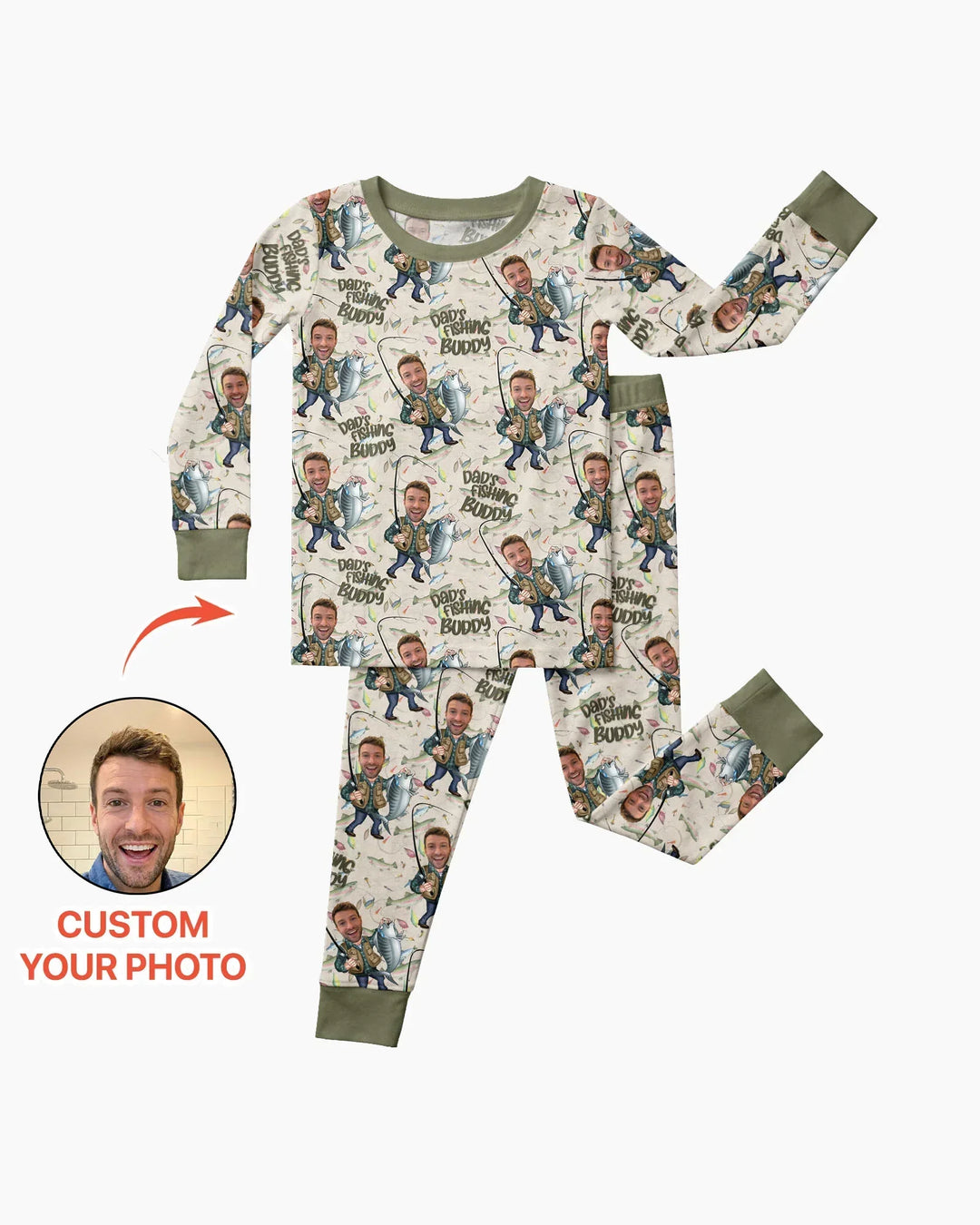 Custom Photo Dad Fishing's Buddy Daddy & Me Matching Bamboo Two Piece Long Sleeve Pajama Set
