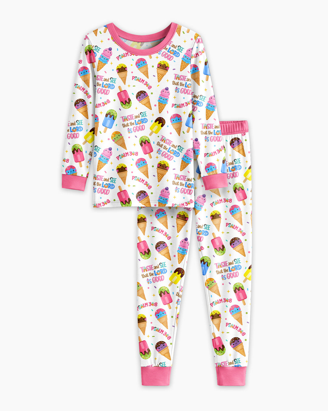 Jesus Summer Ice Cream Taste and See That The Lord Is Good Bamboo Two Piece Long Sleeve Pajama Set
