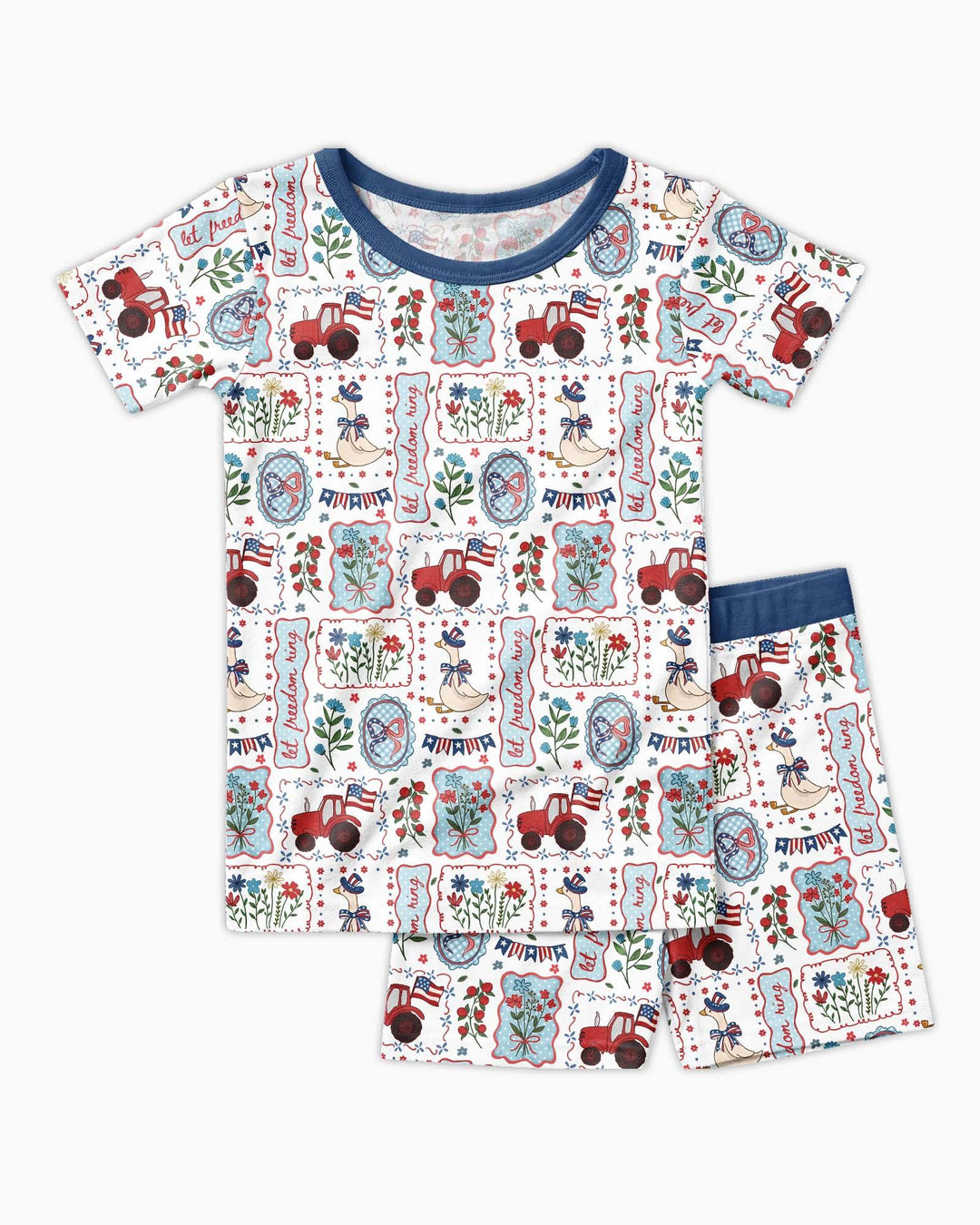 Patriotic USA Silly Goose Family Matching Bamboo Two Piece Short Sleeve Shorts Pajama Set