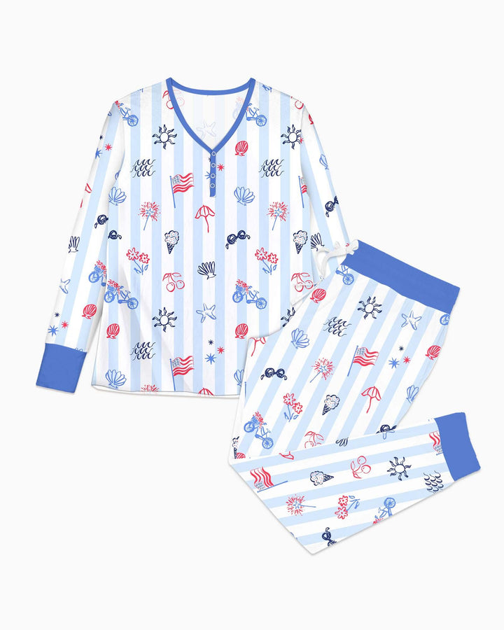 Rot, Weiß & Beachy Familie passender Pyjama-Set aus Bambus für Damen