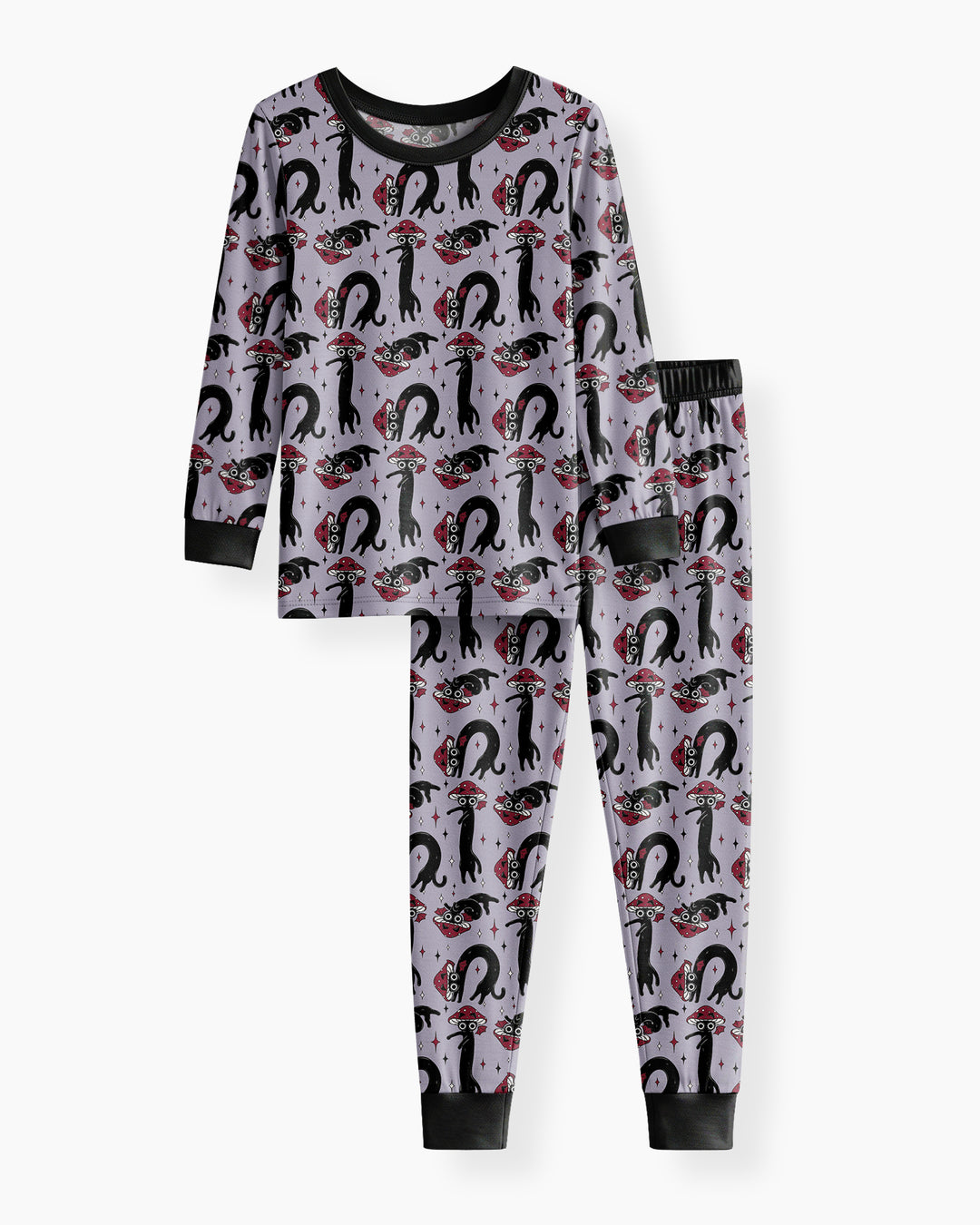 Mushroom Cat Mischief Bamboo Two Piece Long Sleeve Pajama Set