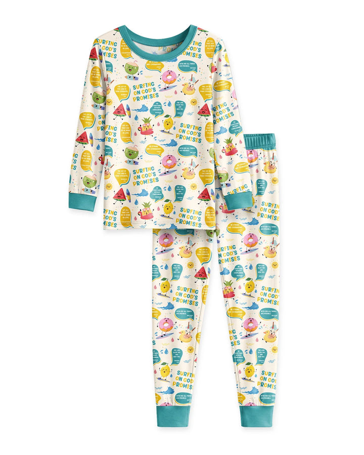 Summer Fruits Surfing On God's Promises Bamboo Two Piece Long Sleeve Pajama Set