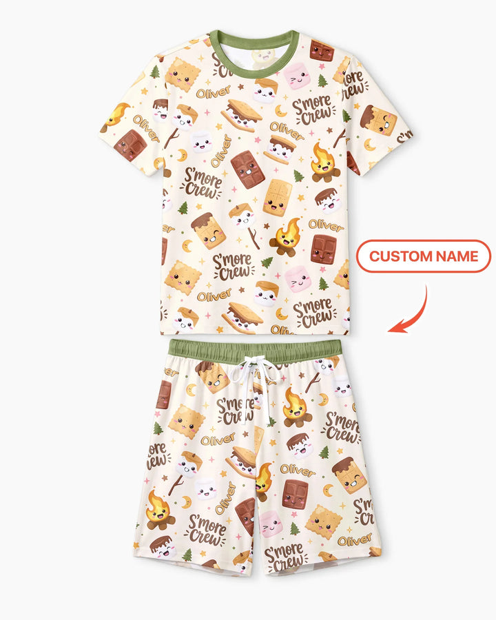 Custom Name Kawaii S'more Crew Family Matching Bamboo Men Short Sleeve Short Pajama Set