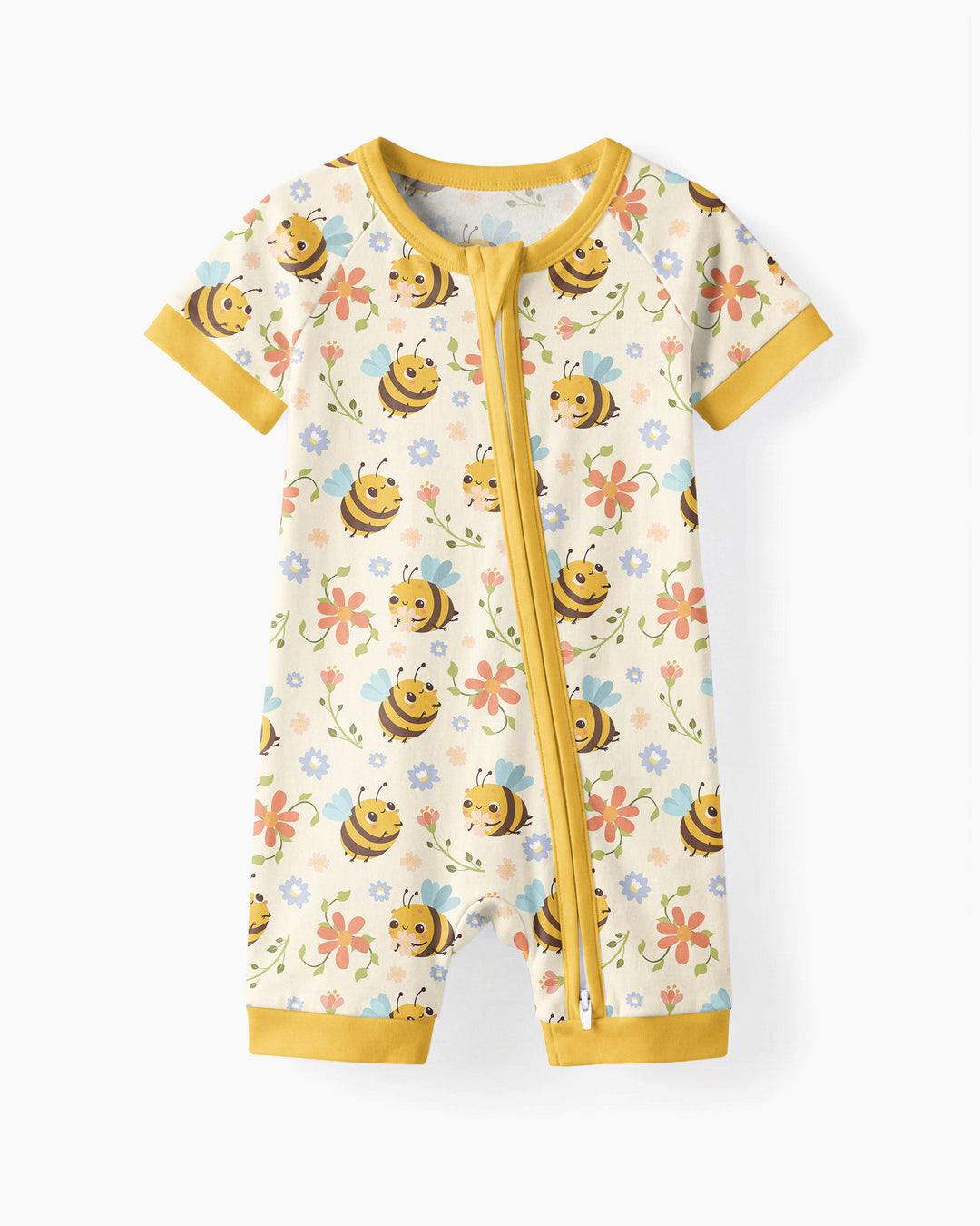 Bees and Flowers Bamboo Shorty Zippered Romper