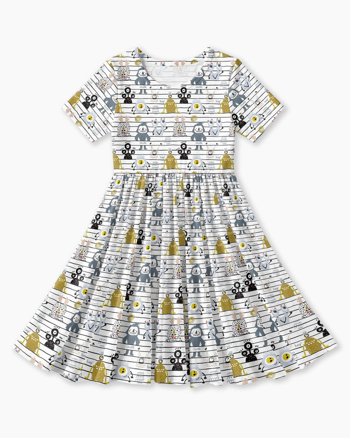 Playful Monster Friends Bamboo Twirl Dress