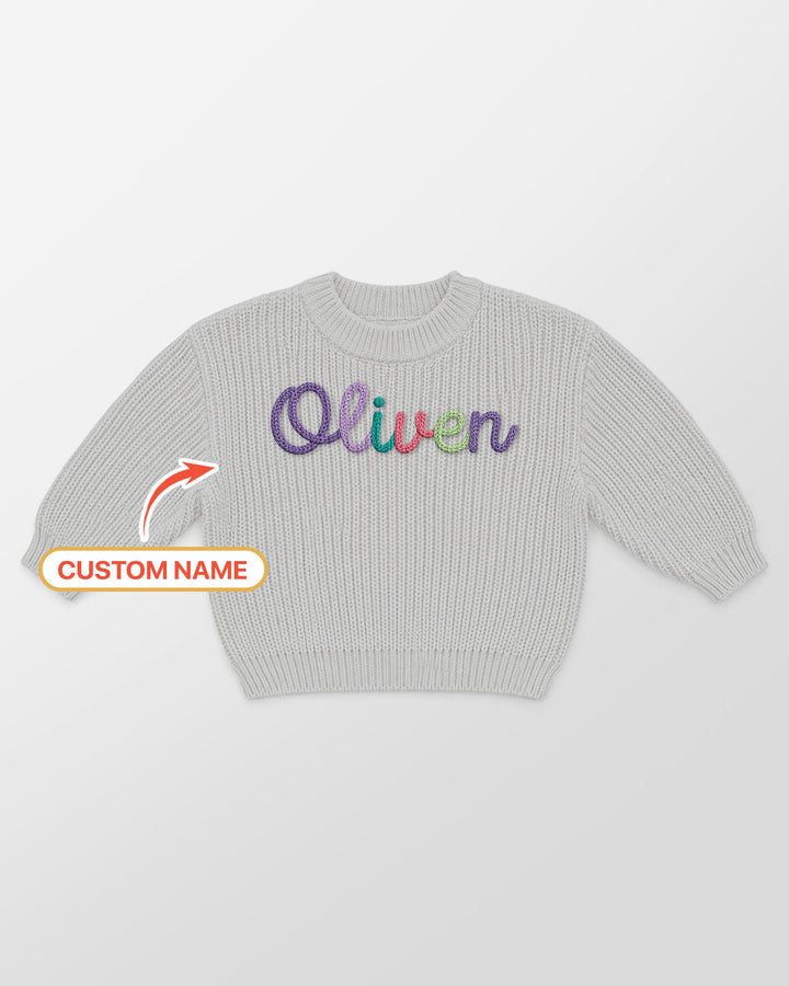 Embroidered Baby Name Bamboo Knit Sweater Bubble