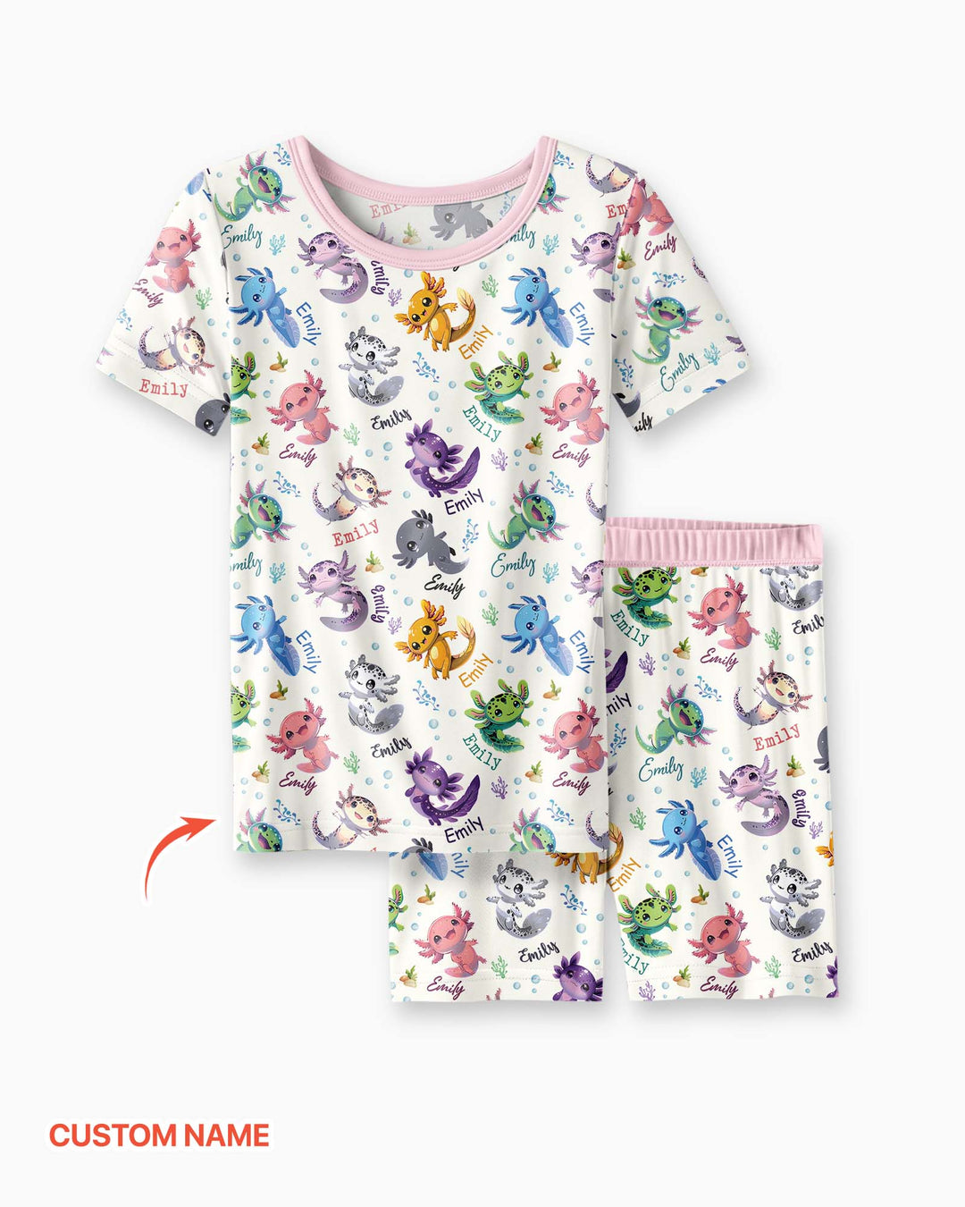 I Love You Axolotl Custom Name Bamboo Two Piece Short Sleeve Shorts Pajama Set