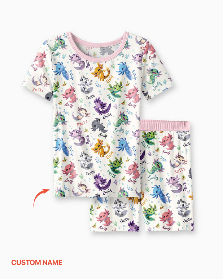I Love You Axolotl Custom Name Bamboo Two Piece Short Sleeve Shorts Pajama Set
