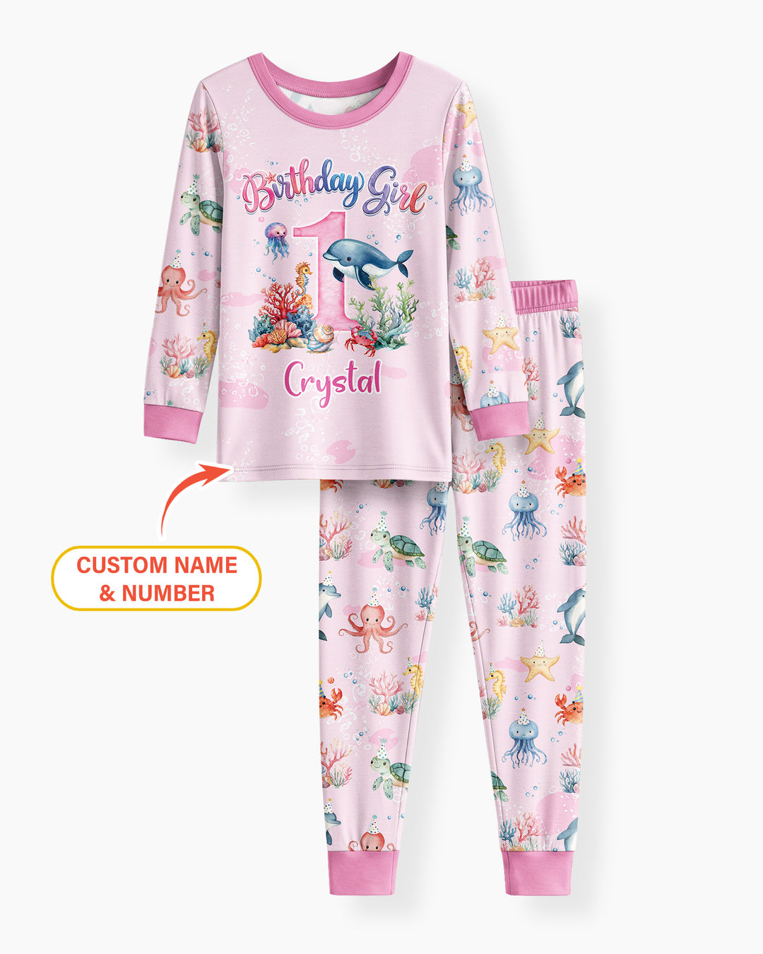 Under the Sea Birthday Custom Name & Age Bamboo Two Piece Long Sleeve Pajama Set