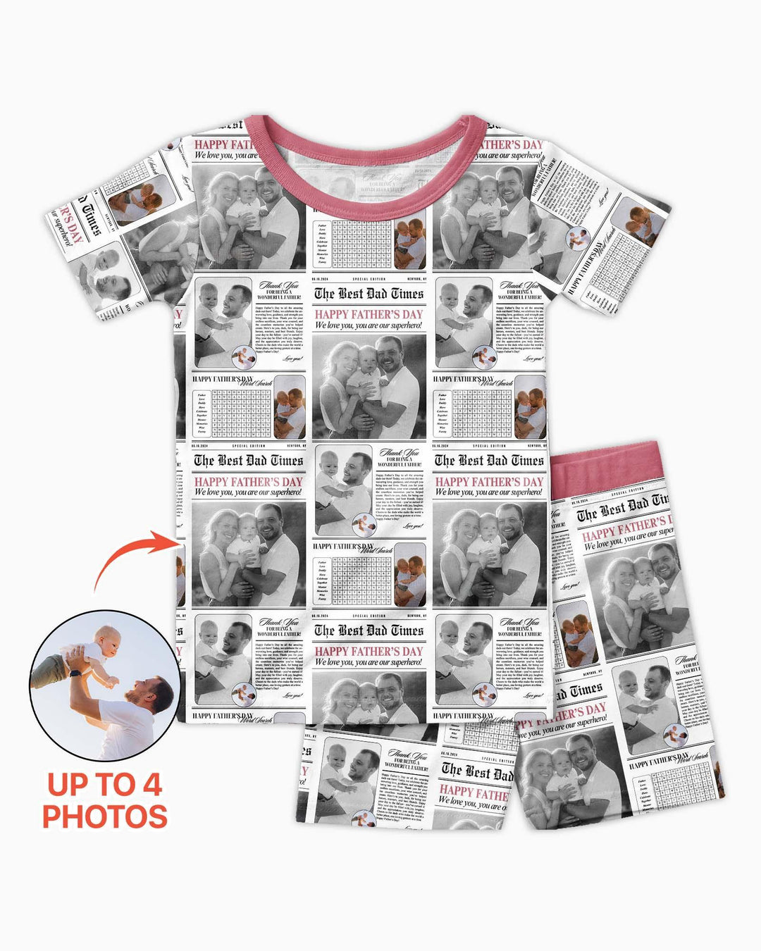 Custom Photo The Best Dad Times Bamboo Two Piece Short Sleeve Shorts Pajama Set