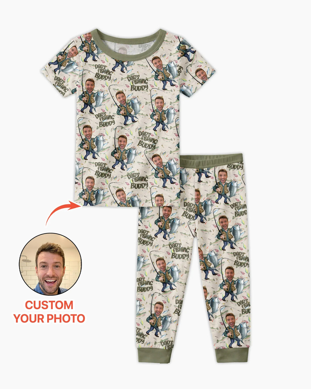Custom Photo Dad Fishing's Buddy Daddy & Me Matching Bamboo Two Piece Short Sleeve Pajama Set