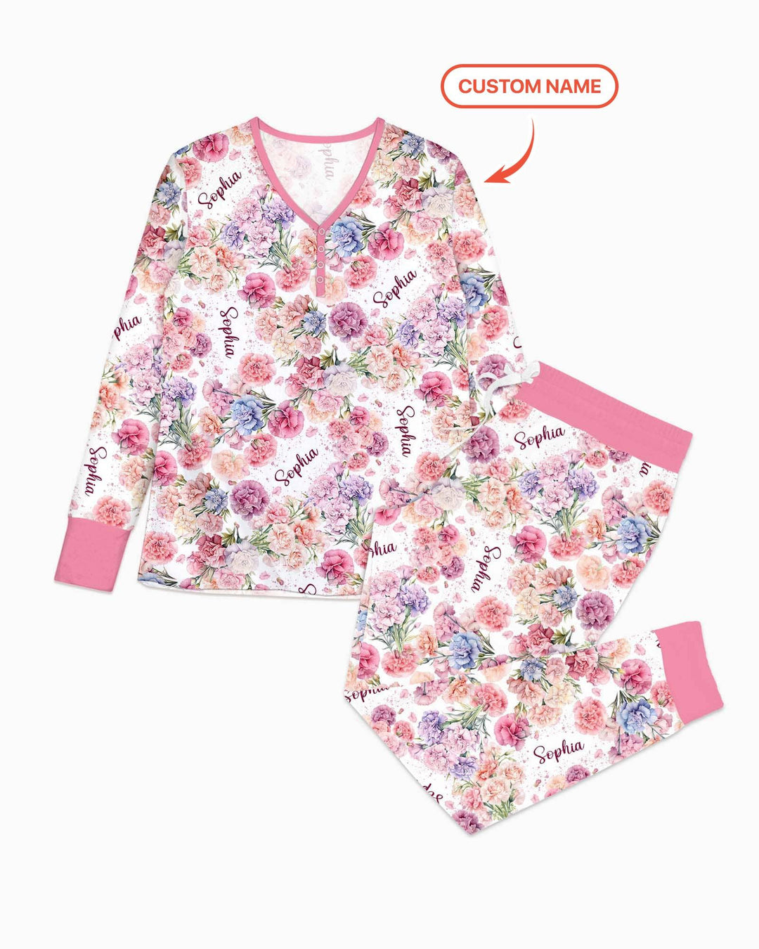 Benutzerdefinierter Name Geburtsmonatsblumen Bambus Damen Schlafanzug-Set