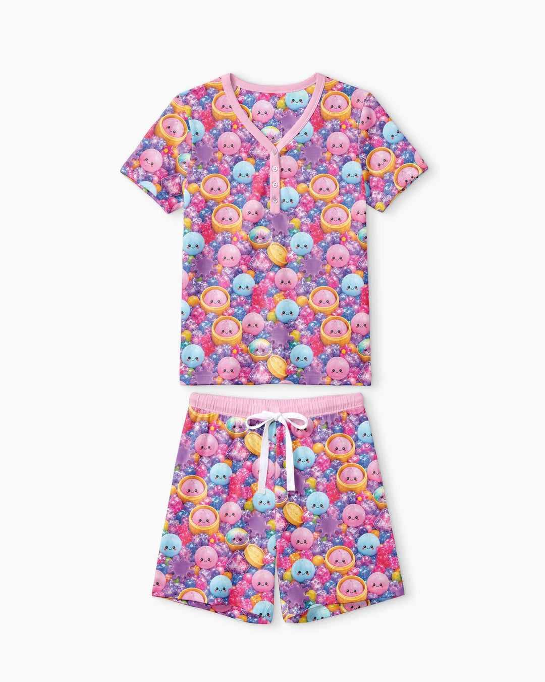 Rainbow Glitter Dumplings Bamboo Women Short Sleeve Short Pajama Set