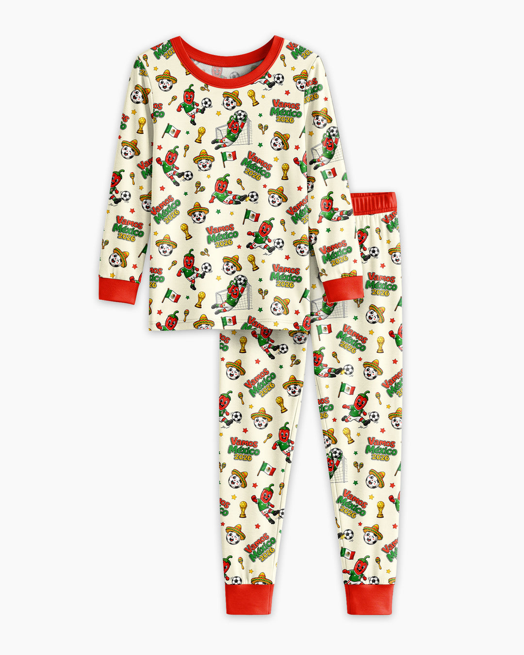 Cartoon World Soccer Vamos Mexico Family Matching Bamboo Two Piece Long Sleeve Pajama Set
