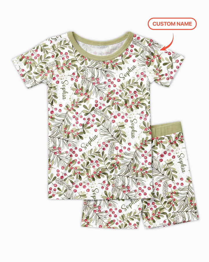 Custom Name Birth Month Flowers Bamboo Two Piece Short Sleeve Shorts Pajama Set