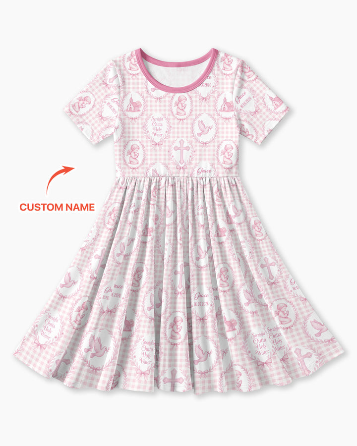 Custom Name Baptism Straight Outta Holy Water Bamboo Twirl Dress