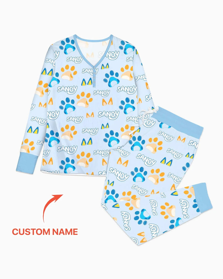 Custom Name Favourite Blue Dog Family Matching Bamboo Women Pajama Set