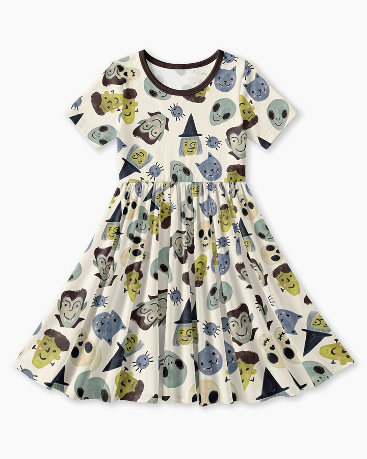 Halloween Face Bamboo Twirl Dress