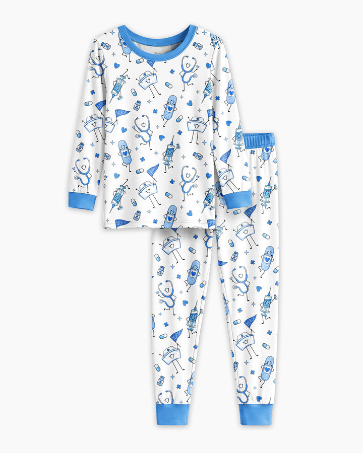 Conjunto de pijama de dos piezas de bambú de manga larga para toda la familia "Coastal Charm"