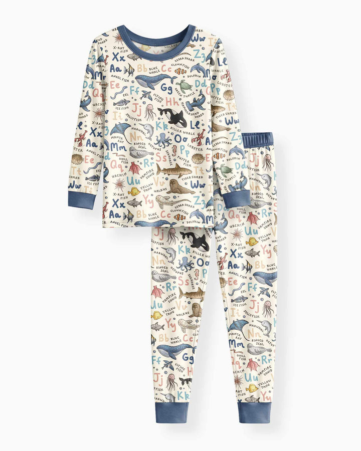 Ocean Animal Alphabet Bamboo Two Piece Long Sleeve Pajama Set