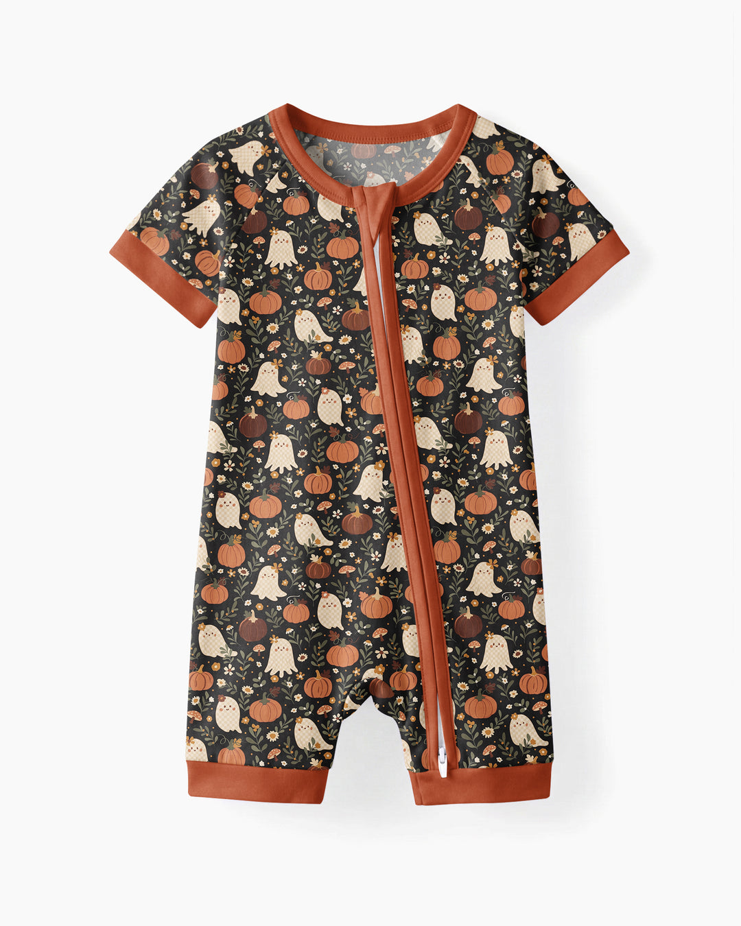 Ghost Pumpkin Harvest Floral Halloween Bamboo Shorty Zippy