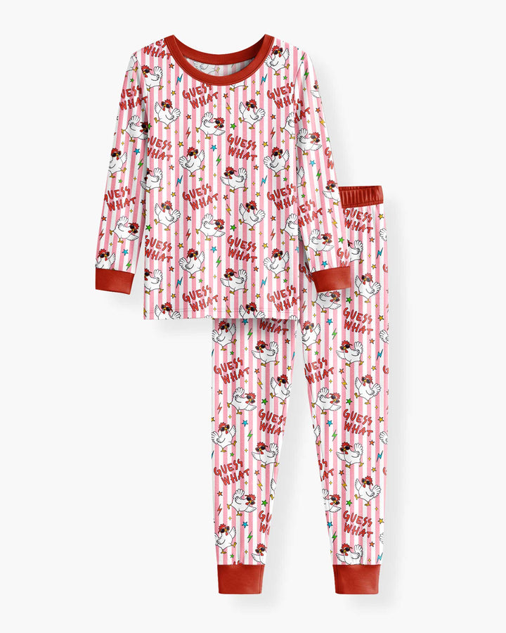 Guess What? Chicken Butt! Version Color Red Bamboo Two Piece Long Sleeve Pajama Set
