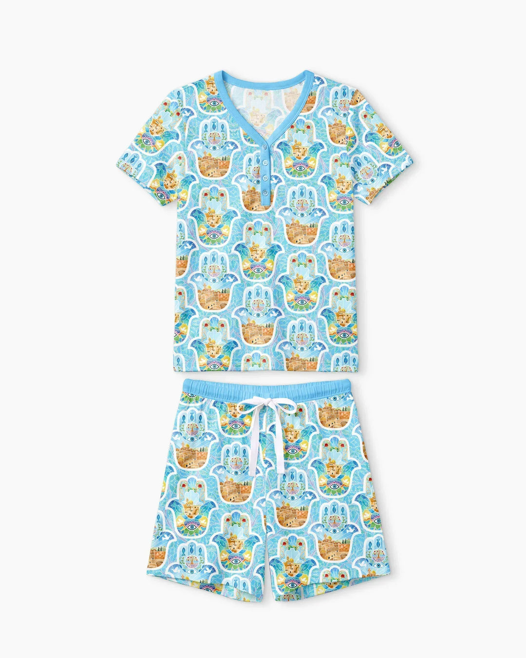 Hamsa Hand Bamboo Women Short Sleeve Short Pajama Set