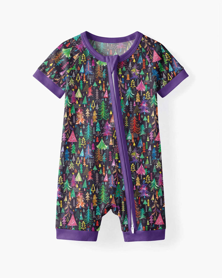 Christmas Holiday Colorful Trees Bamboo Shorty Zippy