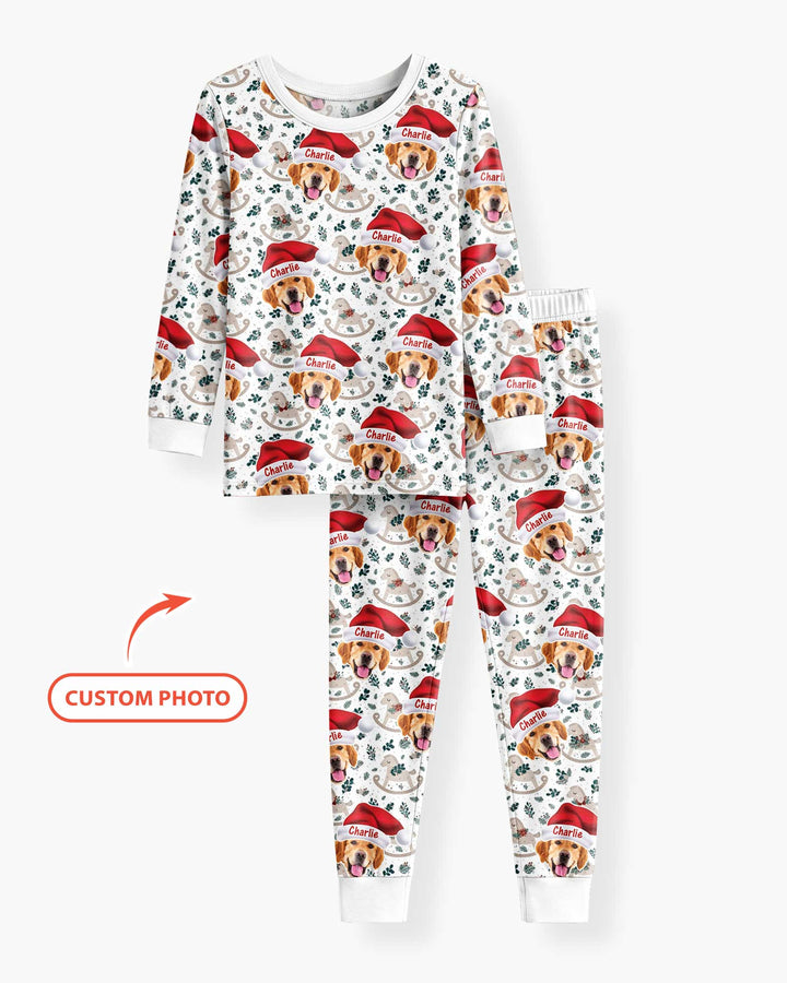 Custom Dog Photo Santa Claus Bamboo Two Piece Long Sleeve Pajama Set