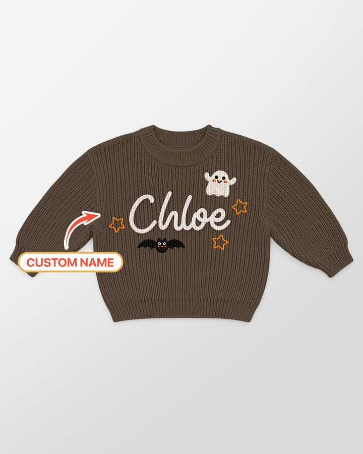 Happy Halloween Embroidered Baby Name Bamboo Knit Sweater Bubble