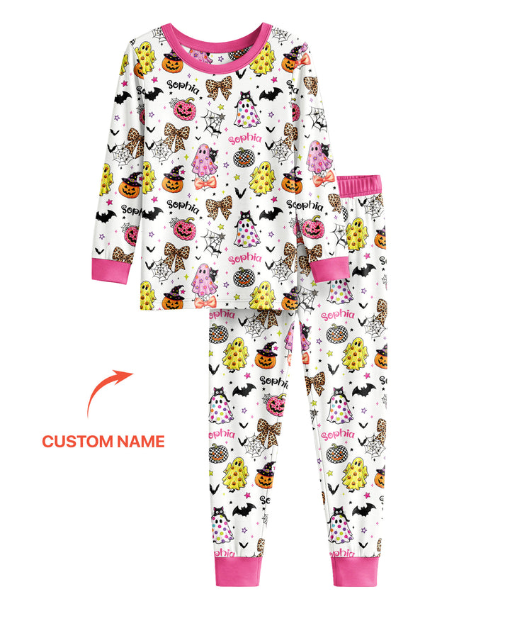 Custom Name Coquette Summerween Bamboo Two Piece Long Sleeve Pajama Set