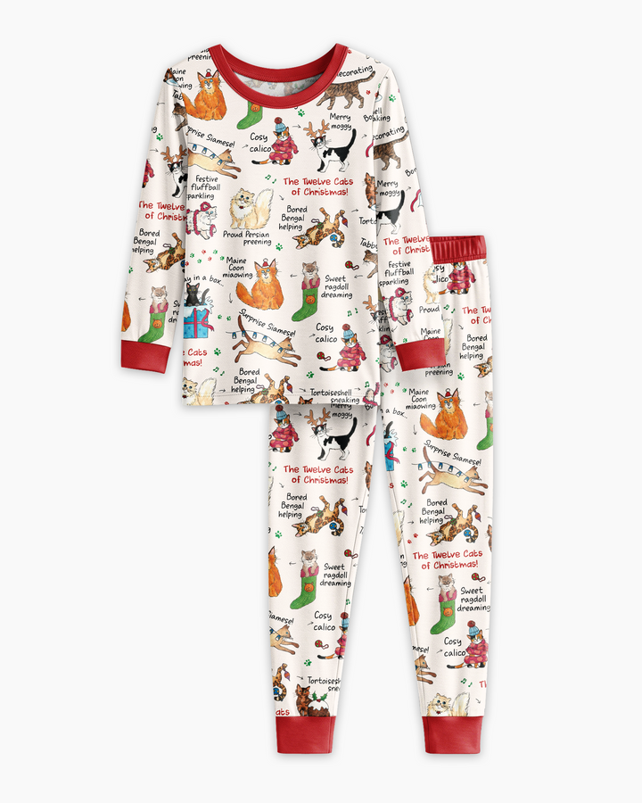The 12 Cats of Christmas Bamboo Two Piece Long Sleeve Pajama Set