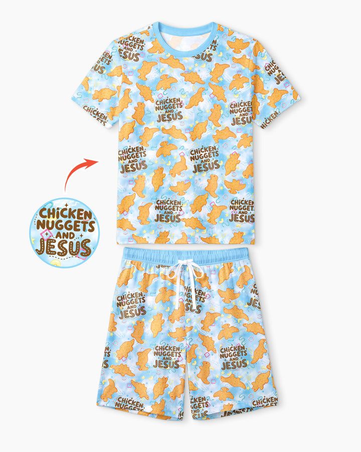 Chicken Nuggets and Jesus Family Matching Bamboo Men Short Sleeve Short Pajama Set