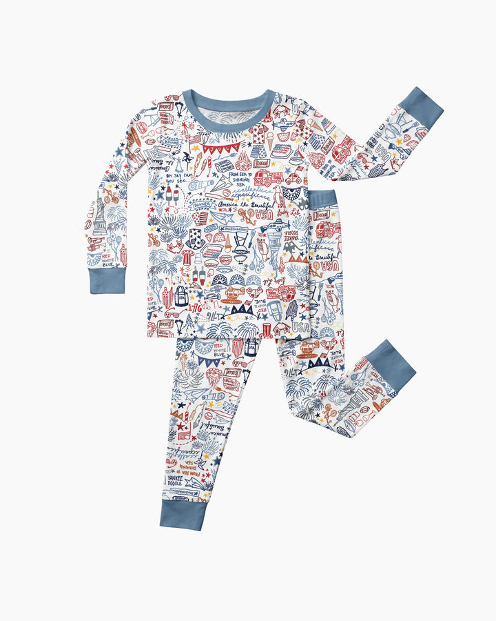 Liberty Doodle 250th Family Matching Bamboo Two Piece Long Sleeve Pajama Set