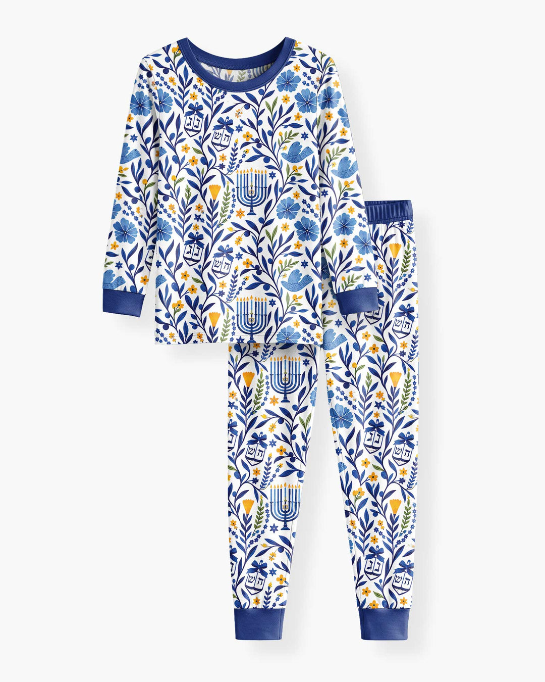 Hanukkah Toile Bamboo Two Piece Long Sleeve Pajama Set