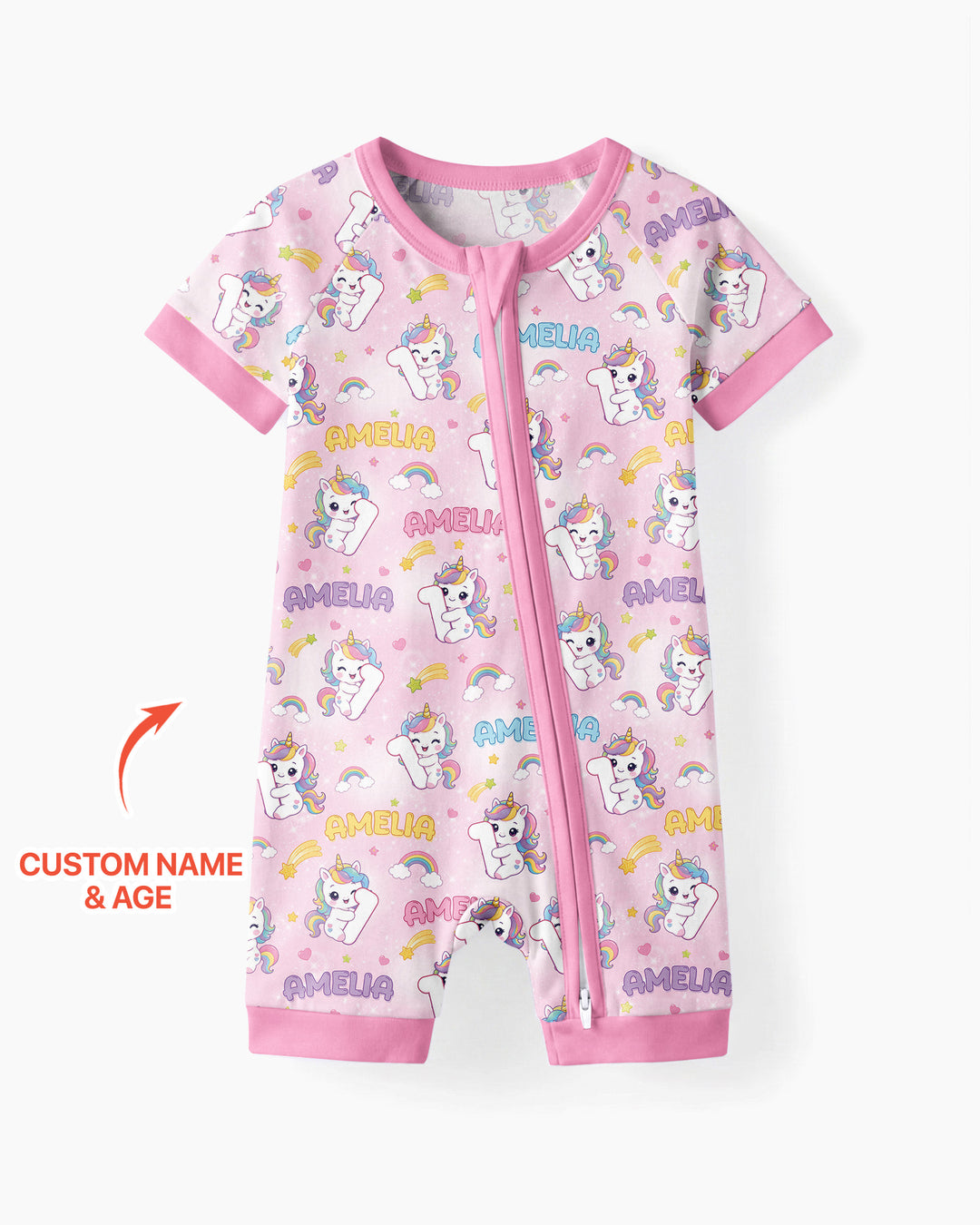Custom Name Kawaii Unicorn Birthday Bamboo Shorty Zippy