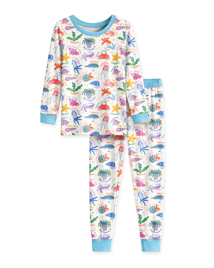 Conjunto de pijama de dos piezas de bambú de manga larga Tide Pool Pals