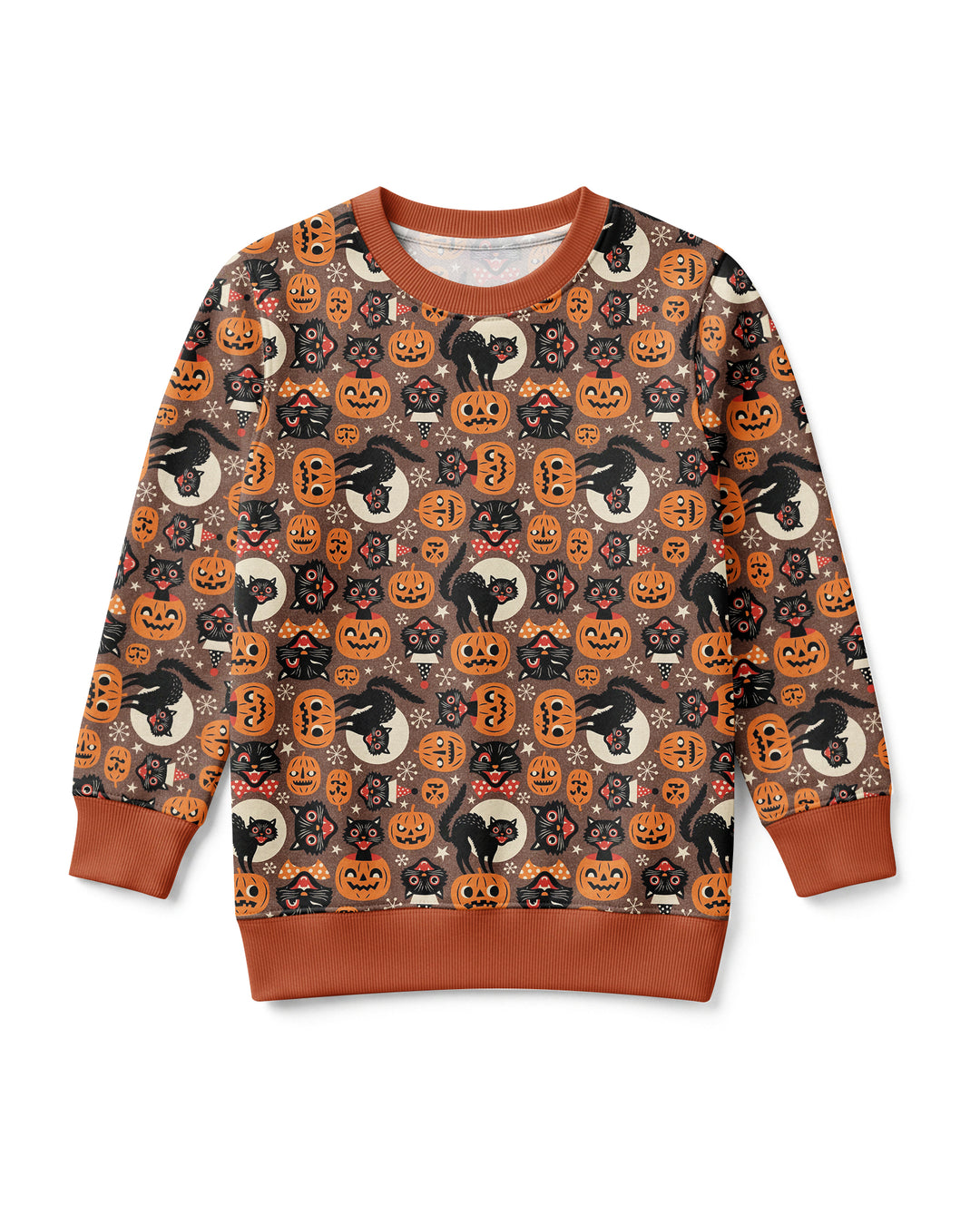 Vintage Halloween Black Cat Pumpkin Bamboo Crewneck Sweatshirt