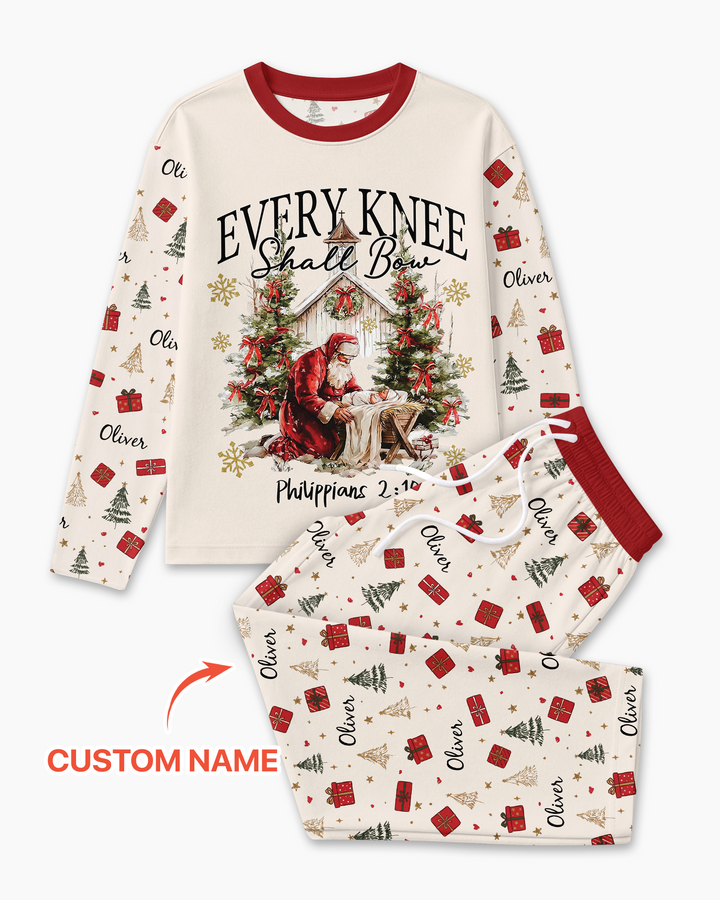 Every Knee Shall Bow Custom Name Mommy And Me Matching Bamboo Men's Pajama Set