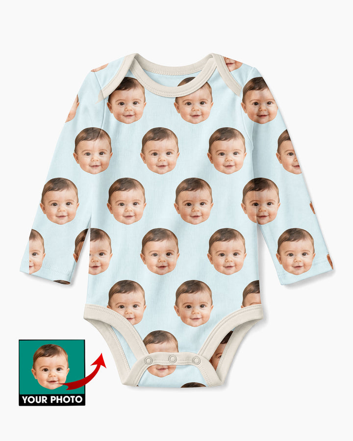 Custom Baby Face Bodysuit, Long/Short Sleeve Baby Romper, All Over Print Newborn Gift