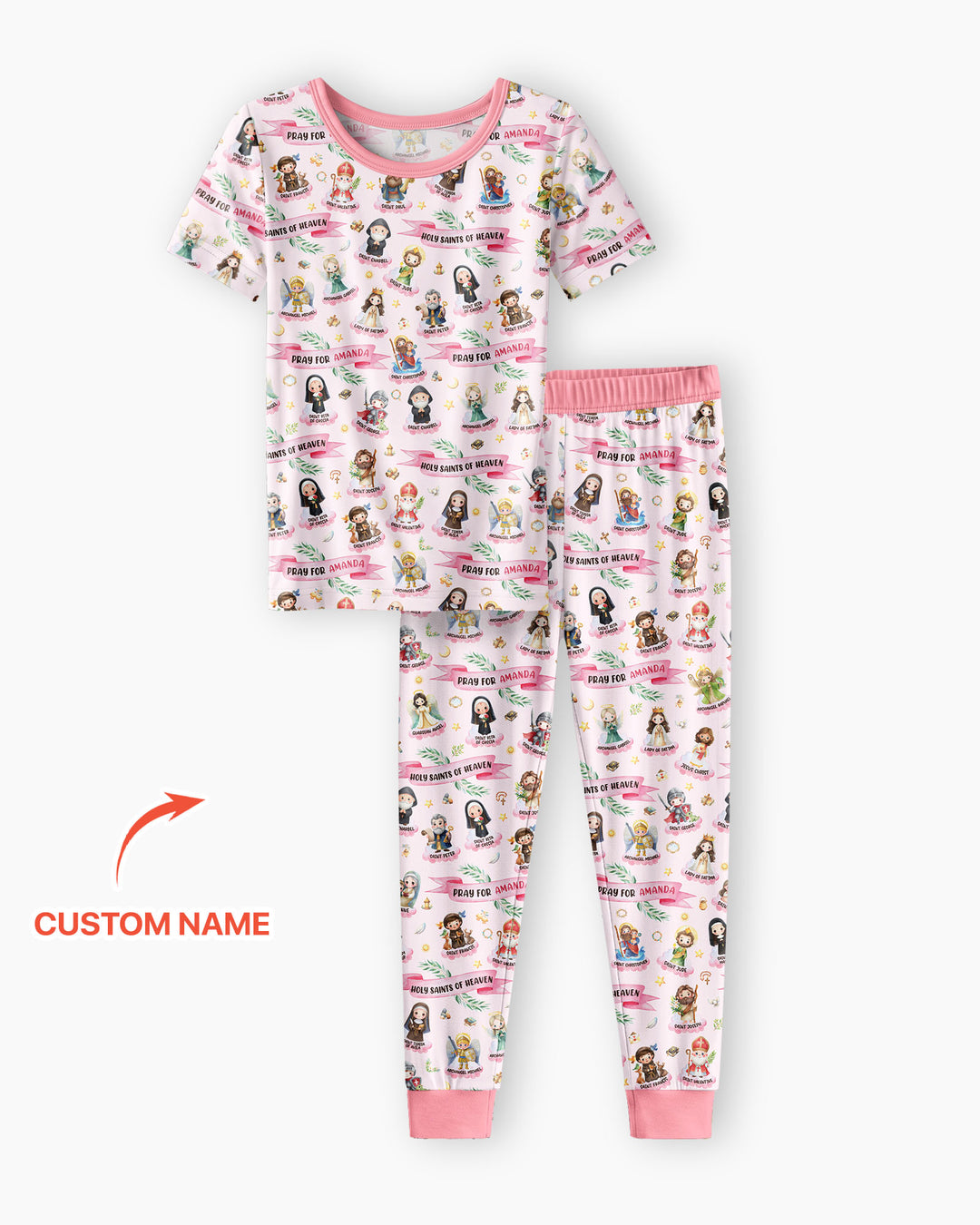 Santas del Cielo Pijama de dos piezas de bambú de manga corta con nombre personalizado