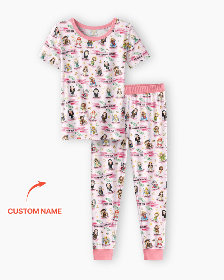 Santas del Cielo Pijama de dos piezas de bambú de manga corta con nombre personalizado