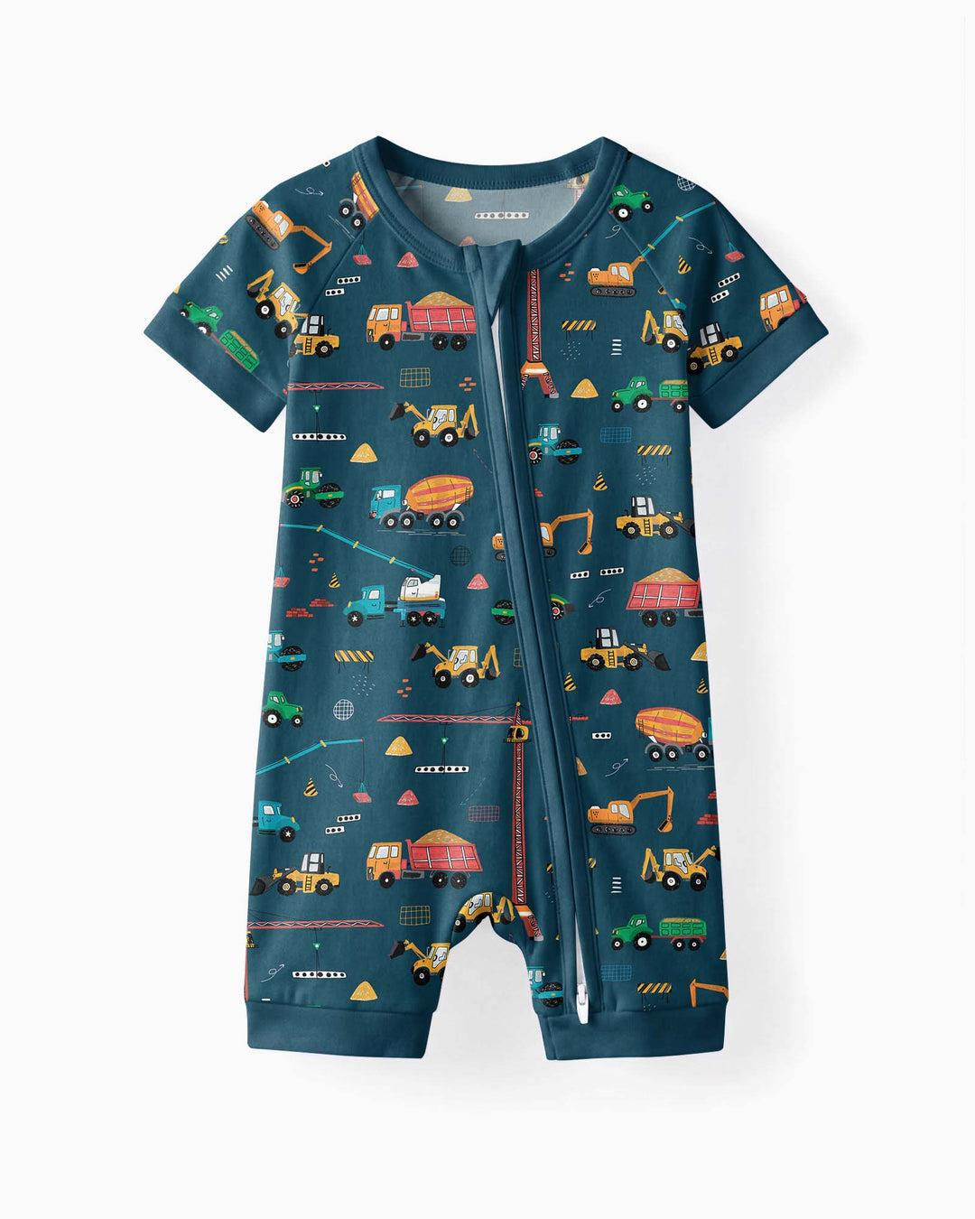 Dark Slate Gray Construction Bamboo Shorty Zippered Romper